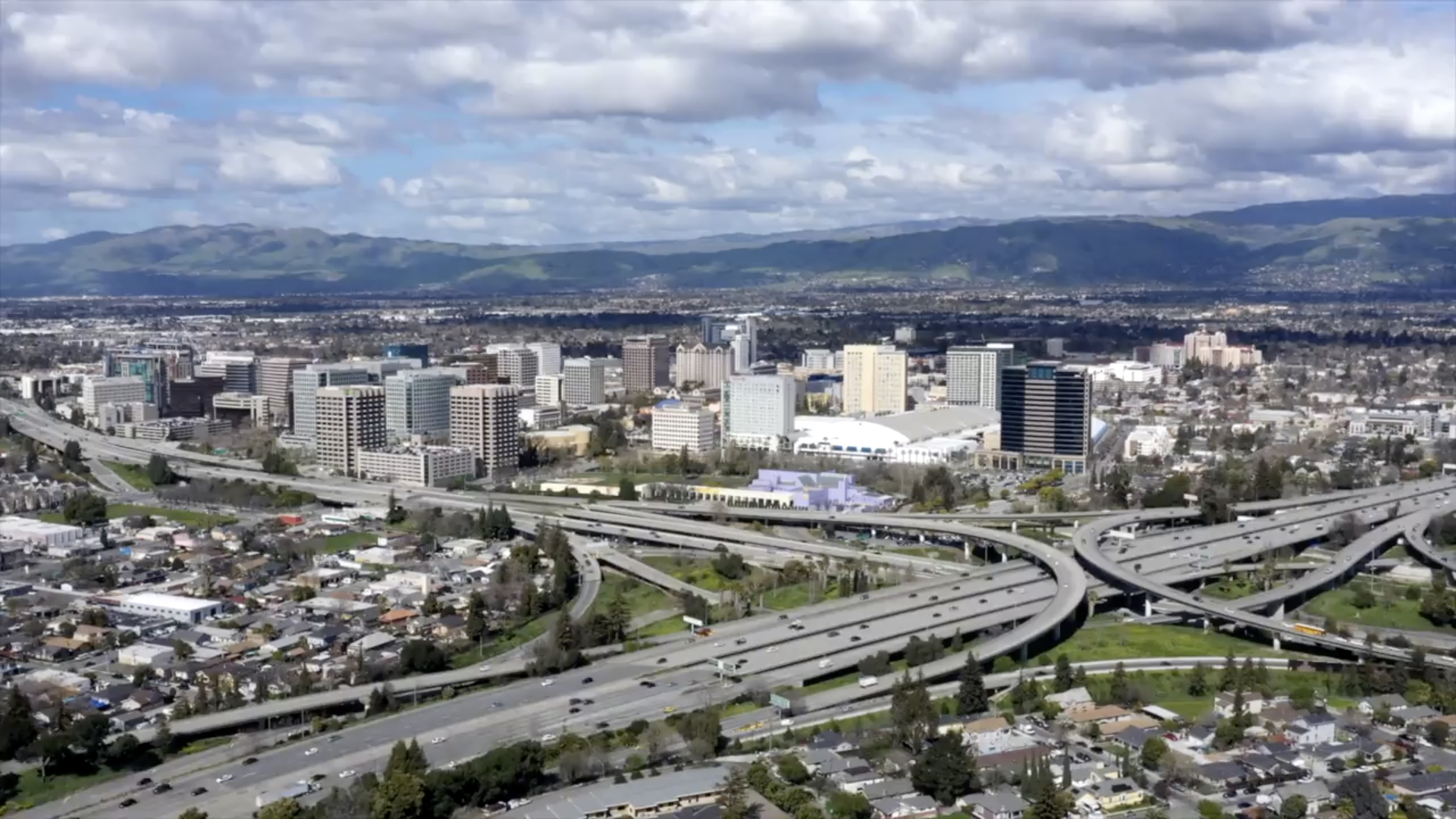 Aerial view of downtown San Jose and the university campus