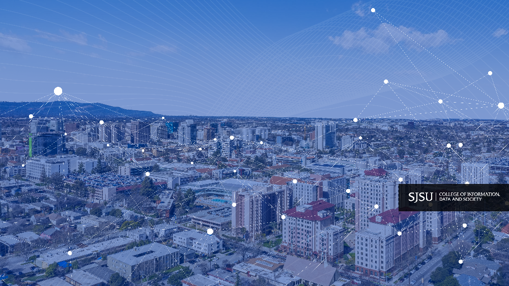 Aerial view of San Jose with visual graphic of data and CIDS Lockup