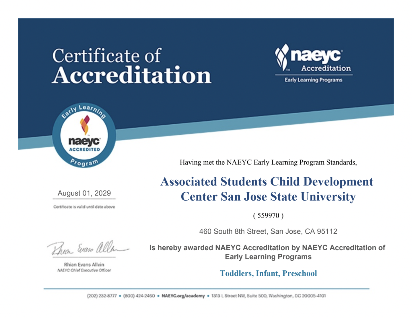 ASCDC NAEYC Reaccreditation Certificate