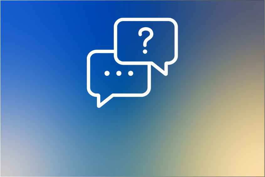 Icon graphic of a question and answer exchange.