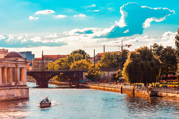 A scenic picture of the Spree River in Berlin, Germany.