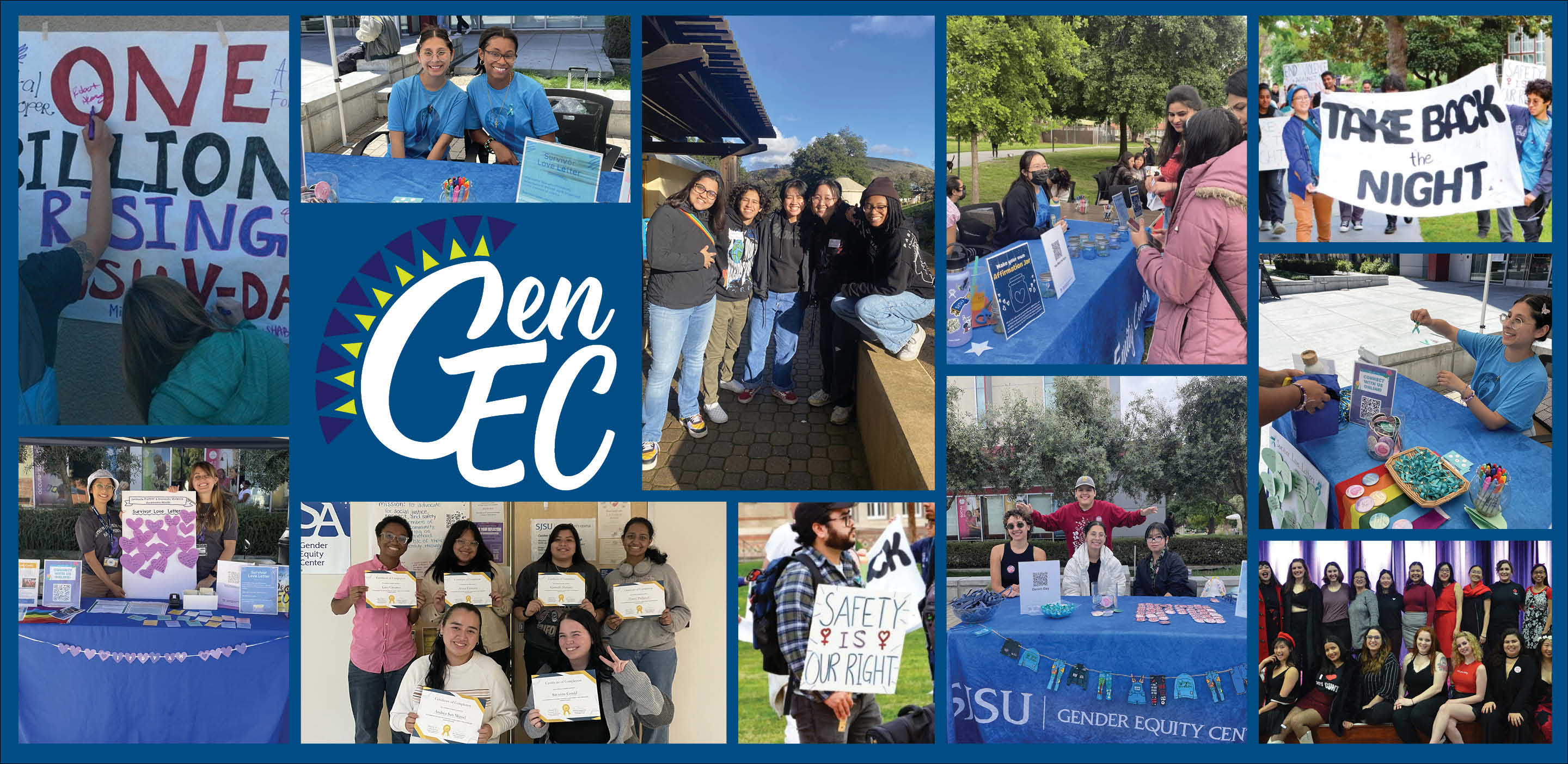 Photo collage of various events hosted by the Gender Equity Center