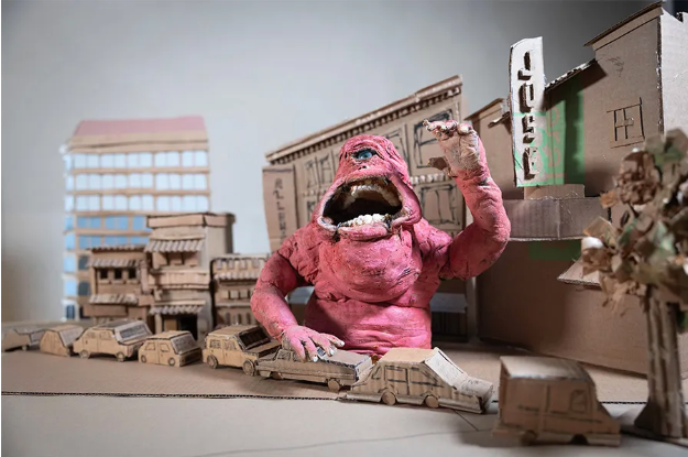 stop motion screen shot with pink animal