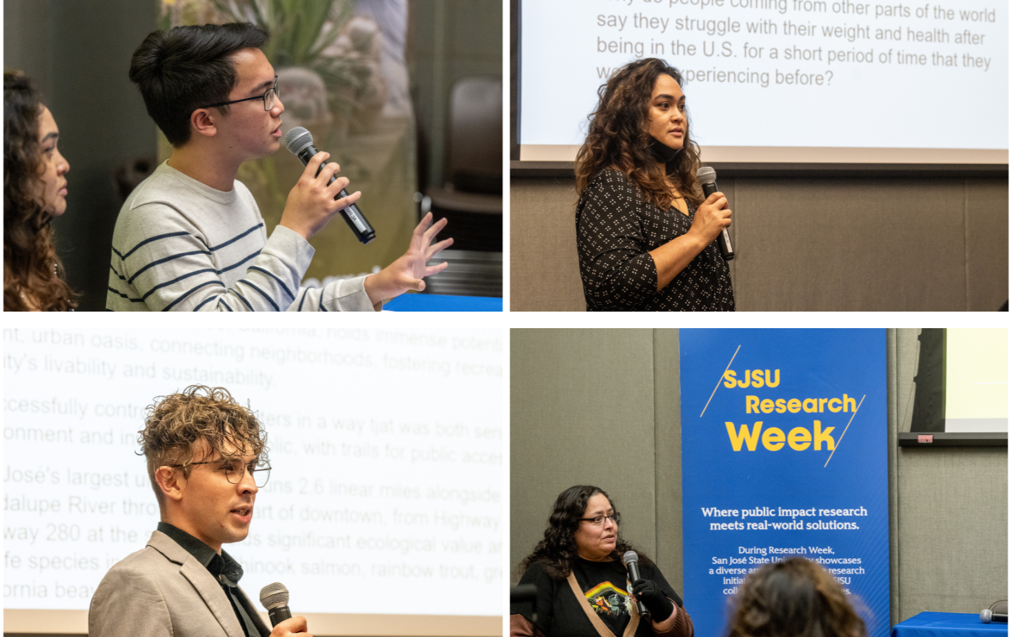 Photo collage of HonorsX Students presenting at the SJSU RSCA Forum event in Spring 2024.