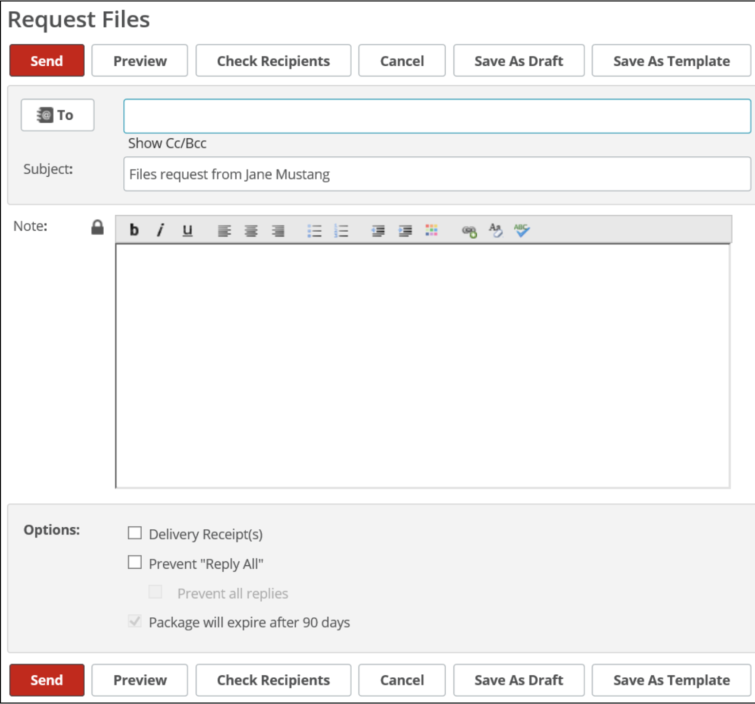 CSU MoveIT user interface for Request Files.