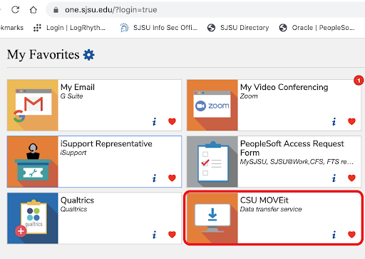 One.sjsu landing page with MOVEit Tile.