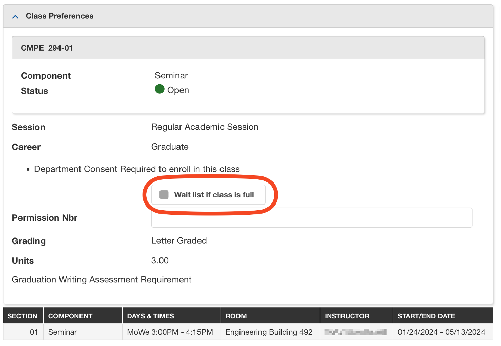 waitlist option for course enrollment