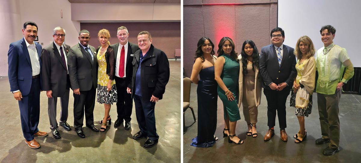 The president posing with Cesar Chavez family members and students.