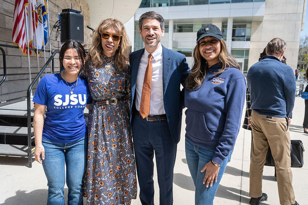 The president posing with the mayor of San Jose and friends.