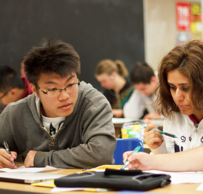 Students working together in class.