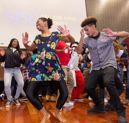 Group of students dancing