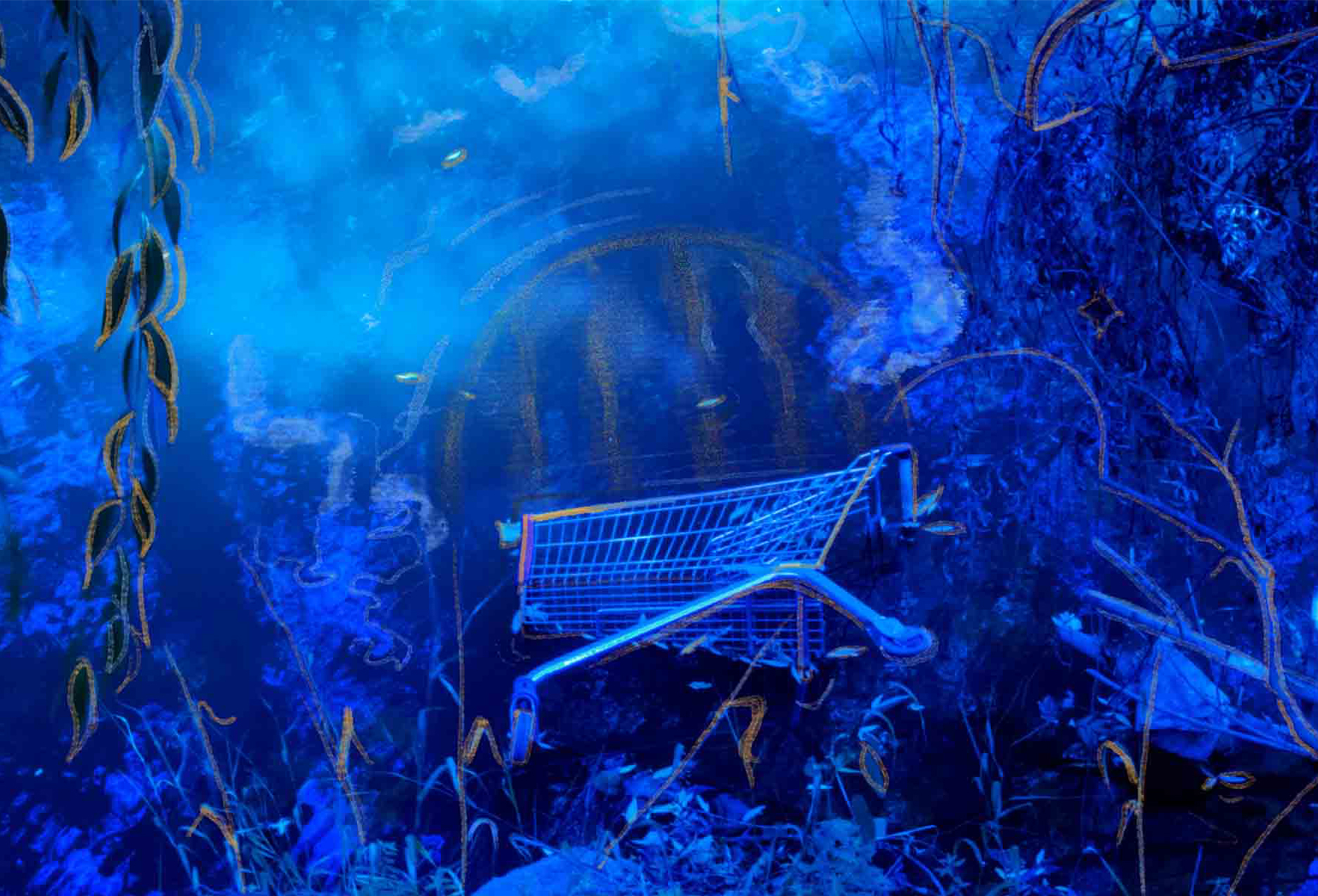 shopping cart underwater