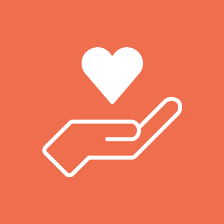 icon for personalize treatment with a hand and a heart over it